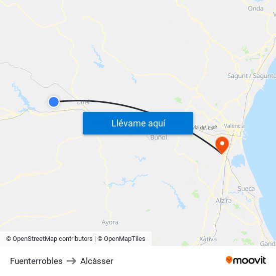 Fuenterrobles to Alcàsser map