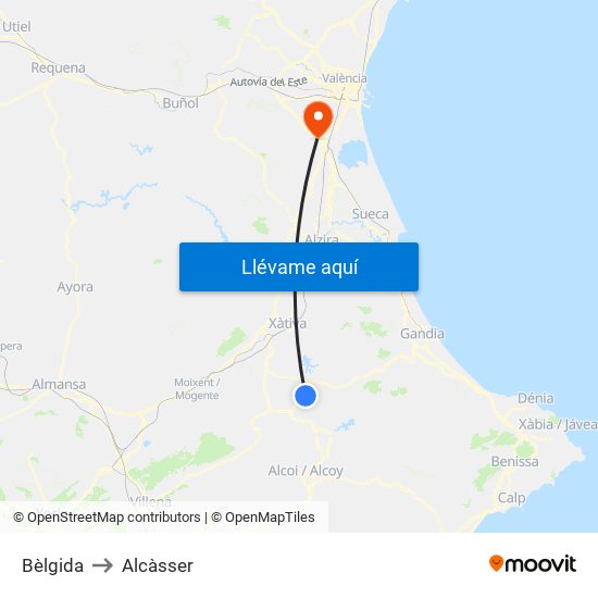 Bèlgida to Alcàsser map