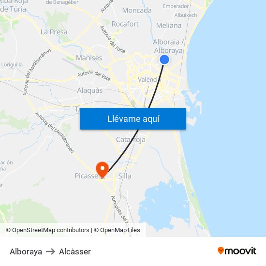 Alboraya to Alcàsser map