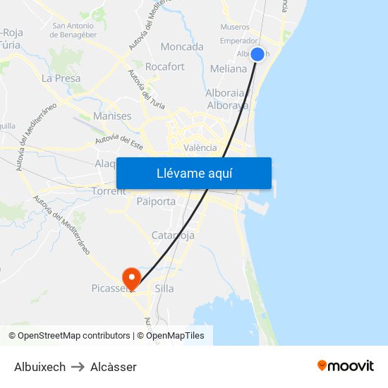 Albuixech to Alcàsser map