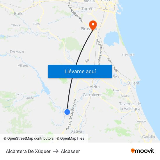 Alcàntera De Xúquer to Alcàsser map