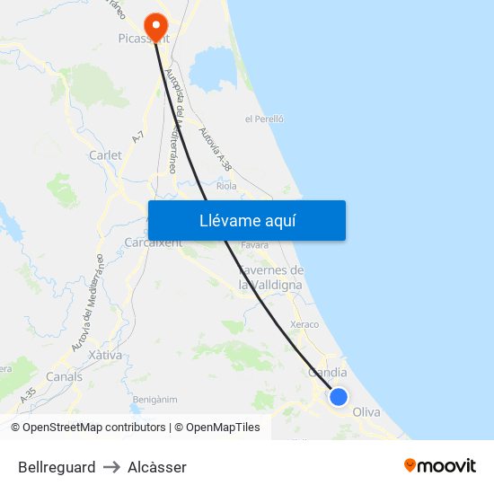 Bellreguard to Alcàsser map