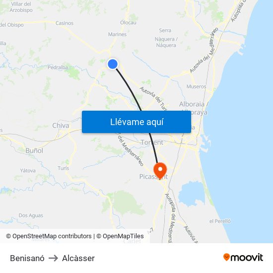 Benisanó to Alcàsser map