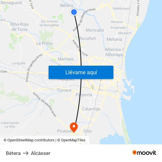 Bétera to Alcàsser map