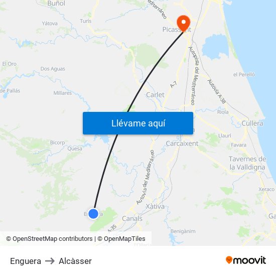 Enguera to Alcàsser map