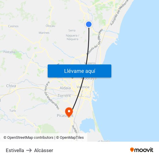 Estivella to Alcàsser map