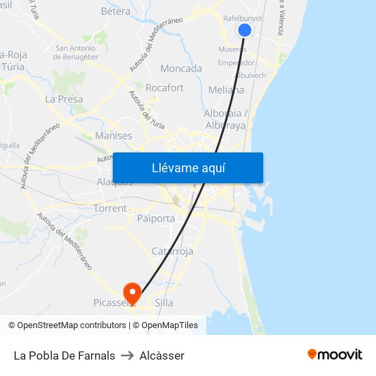 La Pobla De Farnals to Alcàsser map