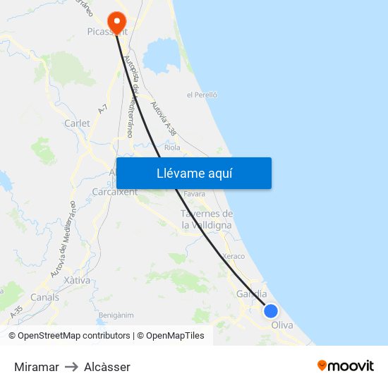 Miramar to Alcàsser map