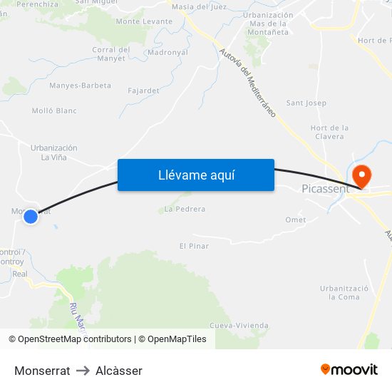 Monserrat to Alcàsser map