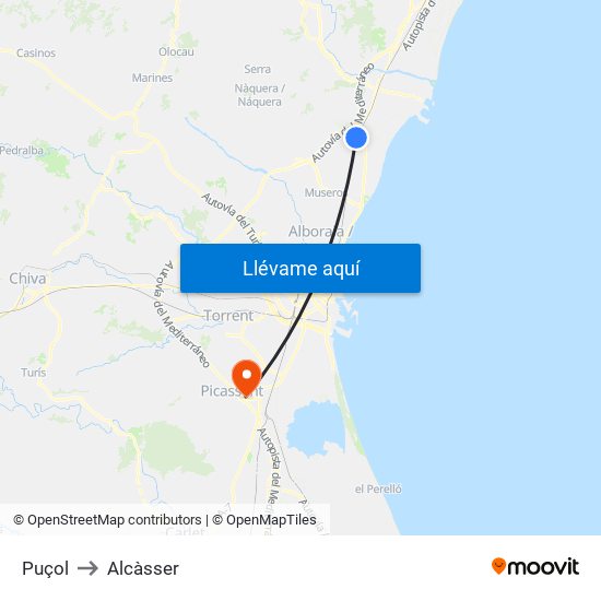 Puçol to Alcàsser map
