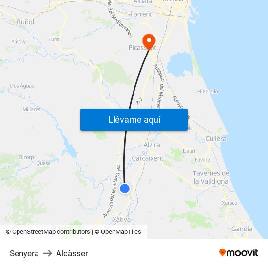 Senyera to Alcàsser map