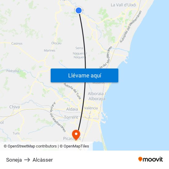 Soneja to Alcàsser map