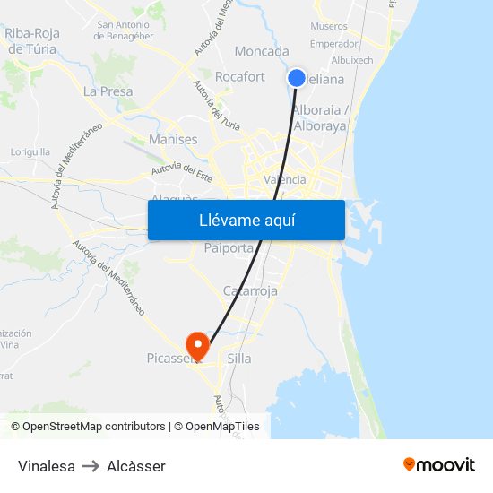 Vinalesa to Alcàsser map