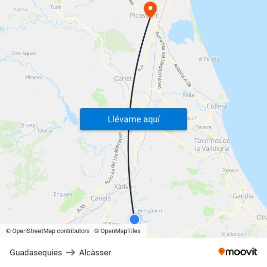 Guadasequies to Alcàsser map