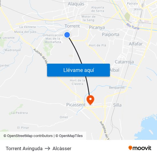 Torrent Avinguda to Alcàsser map