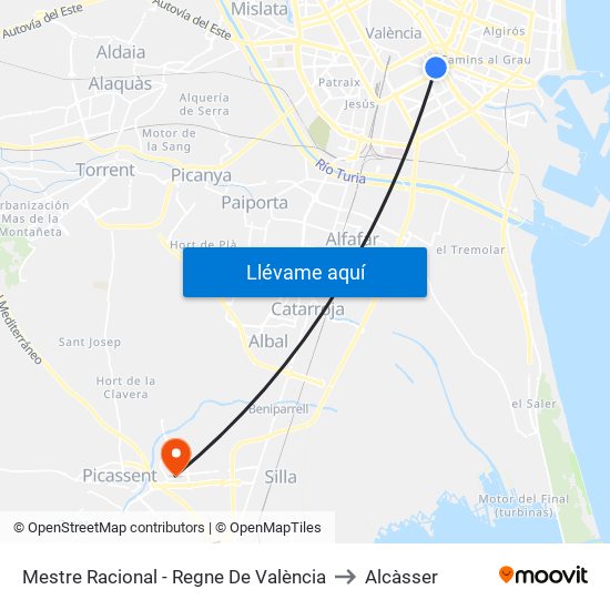 Mestre Racional - Regne De València to Alcàsser map