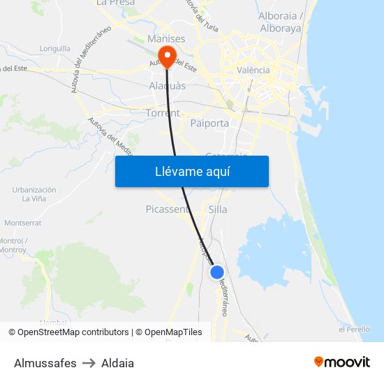 Almussafes to Aldaia map