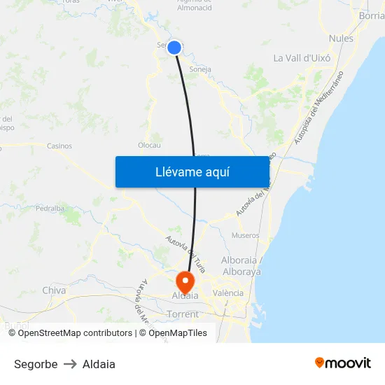 Segorbe to Aldaia map