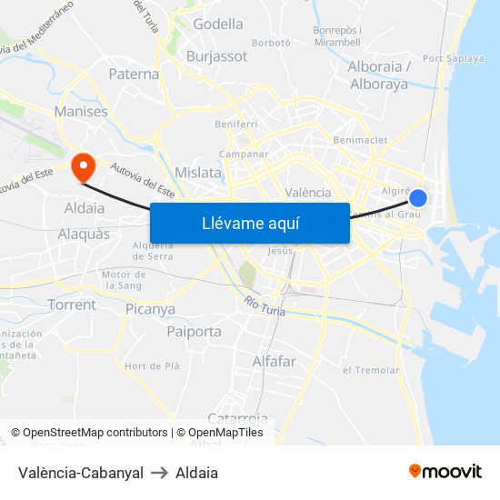 València-Cabanyal to Aldaia map