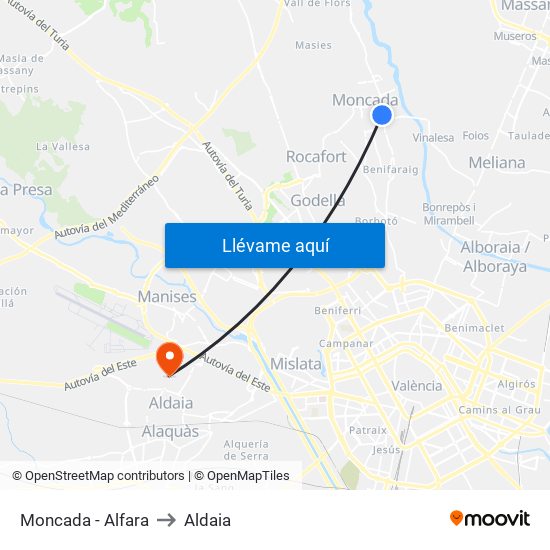 Moncada - Alfara to Aldaia map