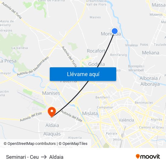 Seminari - Ceu to Aldaia map