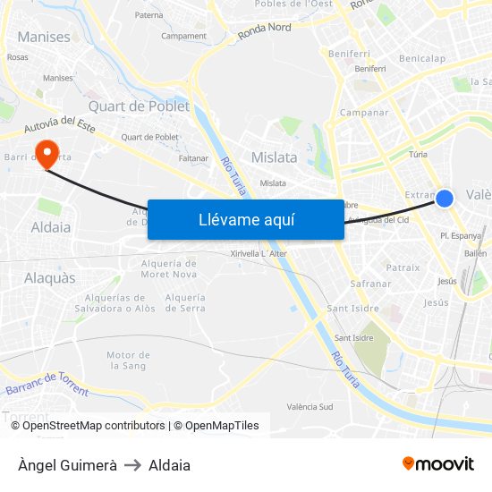 Àngel Guimerà to Aldaia map