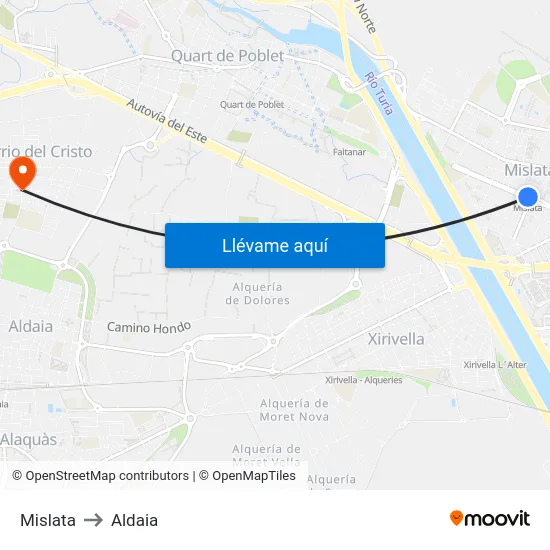 Mislata to Aldaia map