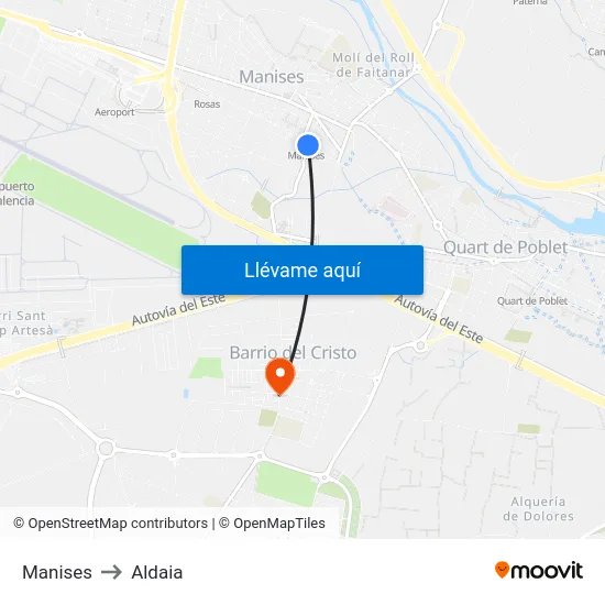 Manises to Aldaia map