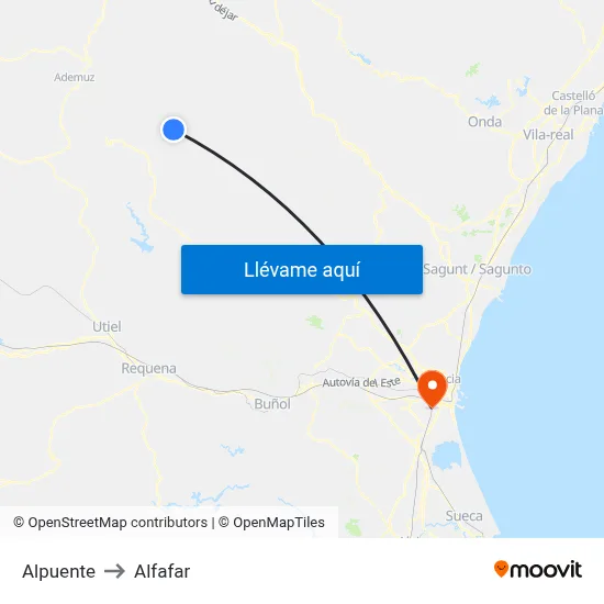 Alpuente to Alfafar map