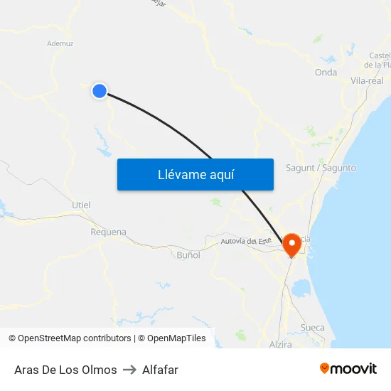 Aras De Los Olmos to Alfafar map