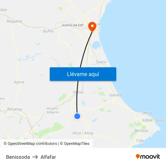 Benissoda to Alfafar map