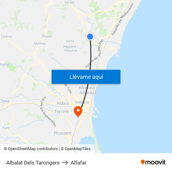 Albalat Dels Tarongers to Alfafar map