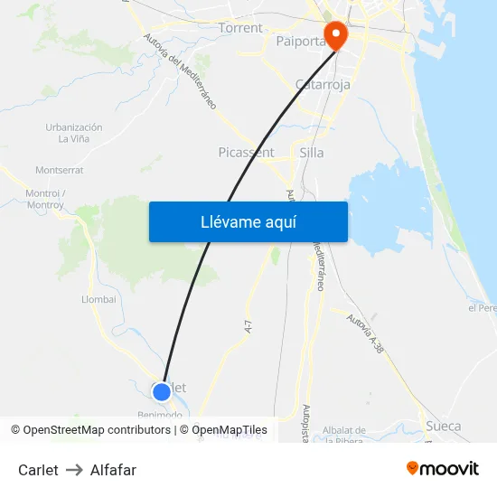 Carlet to Alfafar map