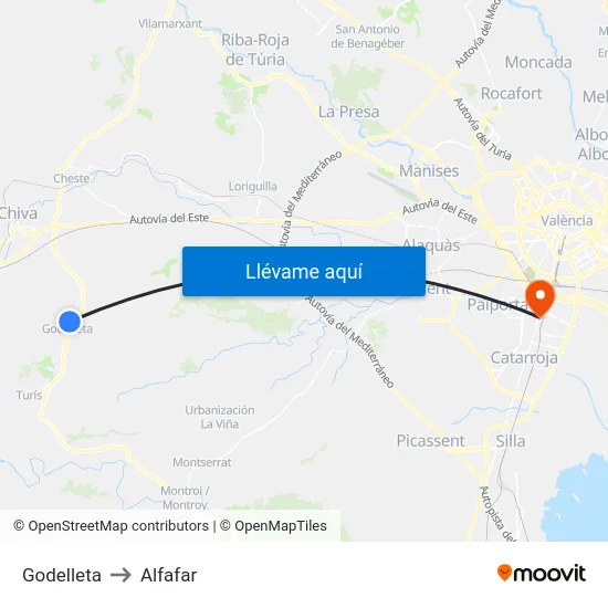 Godelleta to Alfafar map