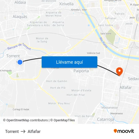 Torrent to Alfafar map