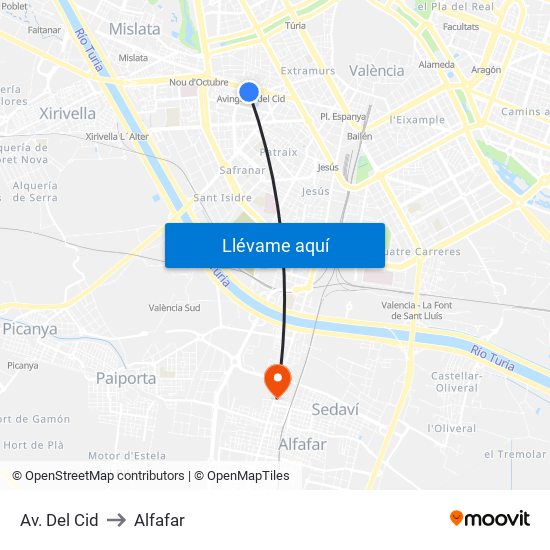 Av. Del Cid to Alfafar map