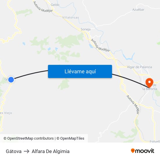 Gátova to Alfara De Algimia map