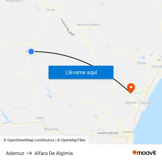 Ademuz to Alfara De Algimia map