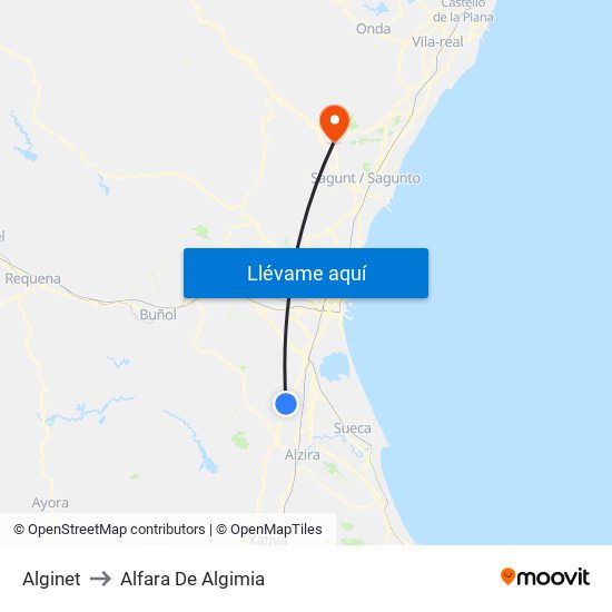 Alginet to Alfara De Algimia map