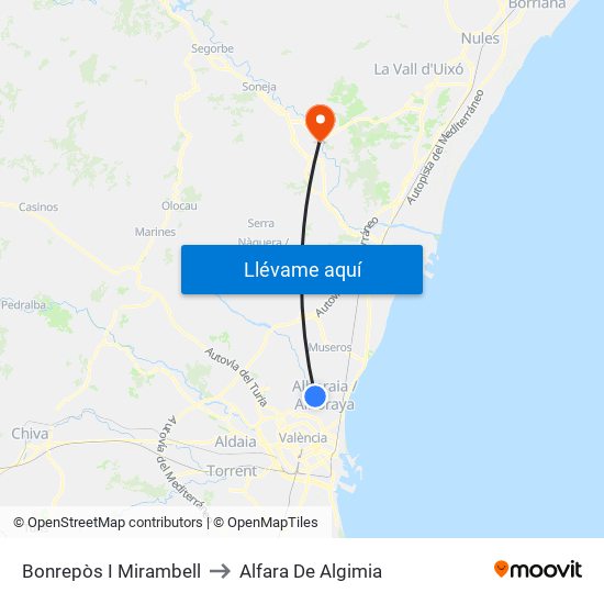 Bonrepòs I Mirambell to Alfara De Algimia map