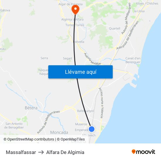 Massalfassar to Alfara De Algimia map