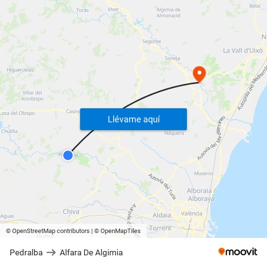 Pedralba to Alfara De Algimia map