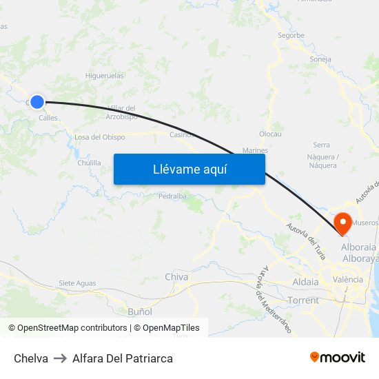 Chelva to Alfara Del Patriarca map