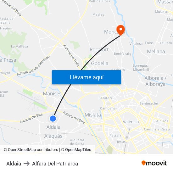 Aldaia to Alfara Del Patriarca map