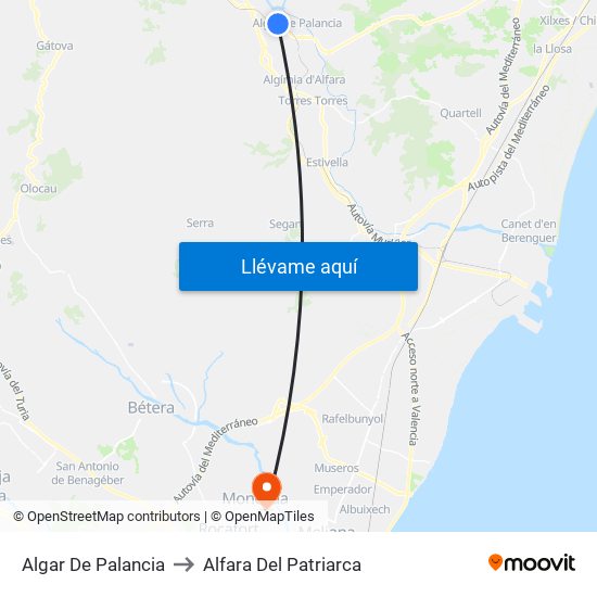 Algar De Palancia to Alfara Del Patriarca map