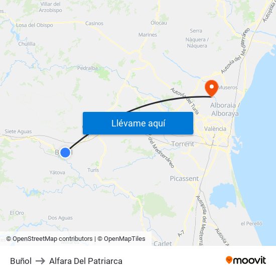 Buñol to Alfara Del Patriarca map