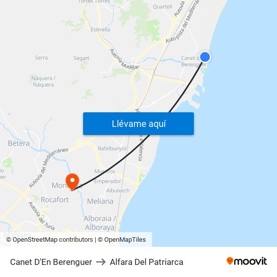 Canet D'En Berenguer to Alfara Del Patriarca map