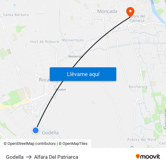 Godella to Alfara Del Patriarca map