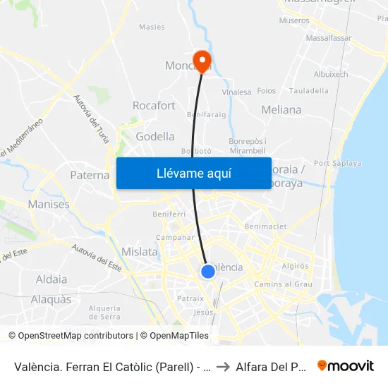 València. Ferran El Catòlic (Parell) - Àngel Guimerà to Alfara Del Patriarca map