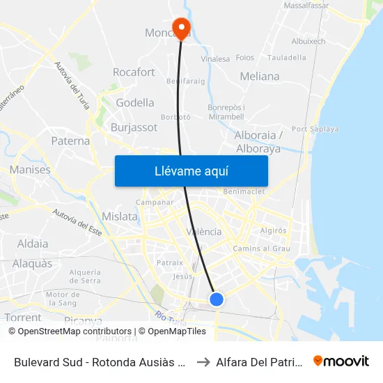 Bulevard Sud - Rotonda Ausiàs March to Alfara Del Patriarca map